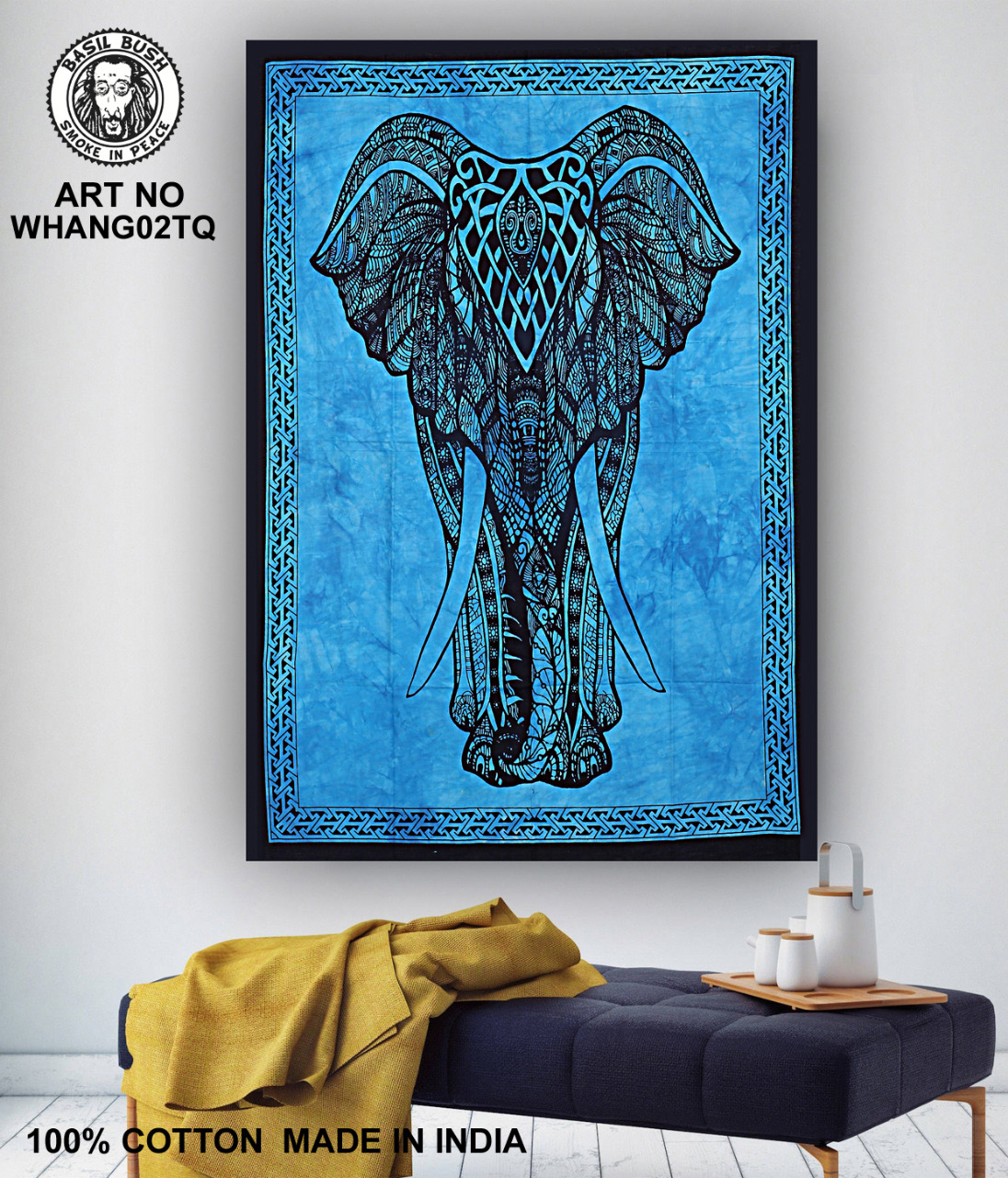 Turquoise Wall Hanging Big Elephant Design